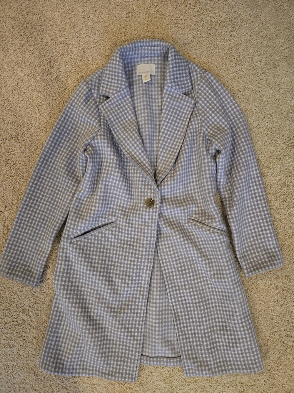 Cynthia Rowley Checked Grey White Gingham Women's Long Coat